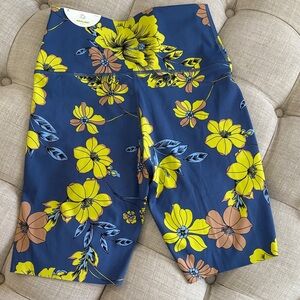 High-Rise Navy Floral Bike Shorts with Yellow & Tan Blooms
